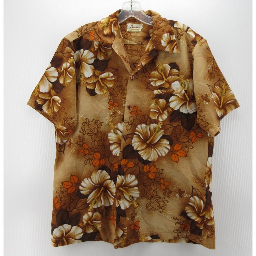 VINTAGE Dianes Honolulu Shirt Large Hawaiian 70s Hibiscus Floral Aloha